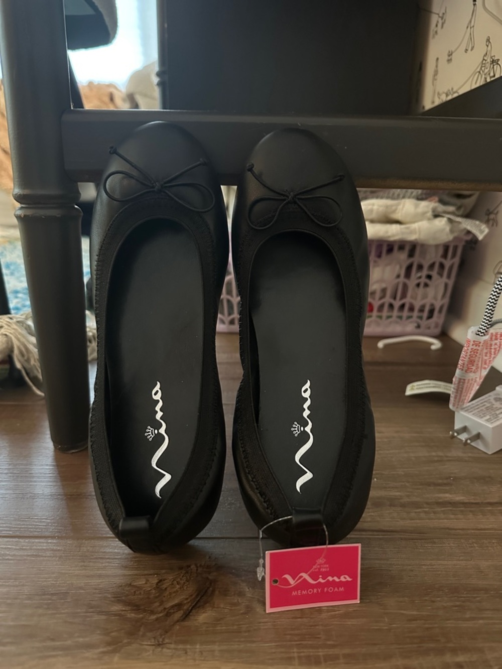 Nina Black Girls' Ballet Flats with Bow Detail